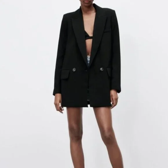 Zara Flowy Oversized Suit Blazer in Black Slouchy Menswear-inspired Women's XL - Picture 2 of 13